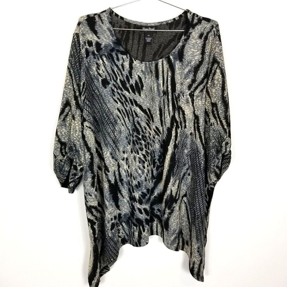 Maggie Barnes Women Plus Animal‎ Print Tops Blouse Sz 4X Gray Beige Lagenlook